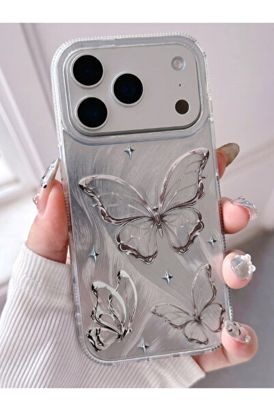 KVK PRİVACY Apple iPhone 17 Pro Max Uyumlu Tüylü Kelebek Desenli Silikon Kılı...