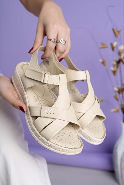 Belisse Γυναικεία ανατομικά σανδάλια Capella 850 Beige από γνήσιο μαλακό δέρμα