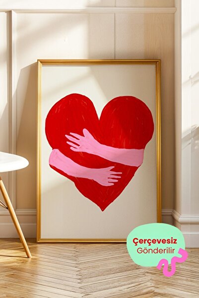 ArtDropsco Aşk Posteri Kalp ve Sarılan Eller Romantik Duvar Dekoru Sevgiliye ...