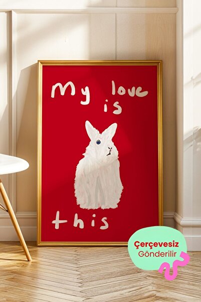 ArtDropsco Kırmızı Zeminli Tavşan Figürlü Yazılı Modern Poster Tablo Duvar De...