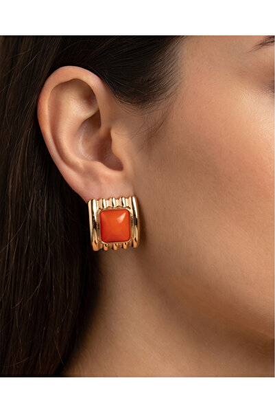 Portakal Esintisi Aureline Square Earrings with Stones in the Center