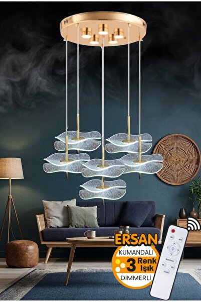 Ersan Avize Night 6'li Gold Kumandalı 3 Renk Işık Özellikli Dimmerli Modern S...
