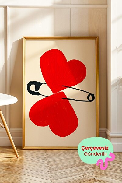 ArtDropsco Kırmızı Kalp Figürlü Modern Sanat Posteri Duvar Tablosu Çerçevesiz