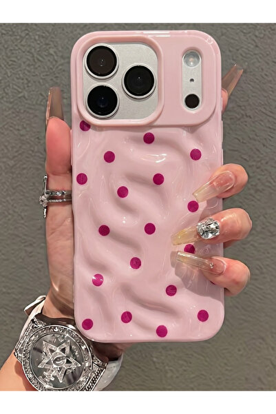 KVK PRİVACY iPhone 17 Pro Max Dalgalı Desenli Pembe Puantiyeli Silikon Kılıf ...