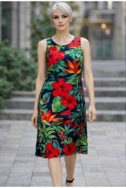 Samesa Rochie casual cu bretele din țesătură de viscoză cu imprimeu multicolor