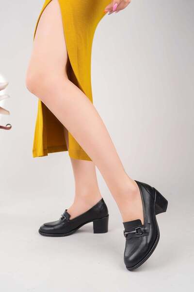 Castle Black 22528 Μαύρα γυναικεία παπούτσια με τακούνι από γνήσιο δέρμα