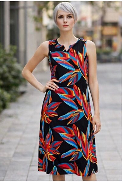 Samesa Rochie casual cu bretele din țesătură de viscoză cu imprimeu multicolor