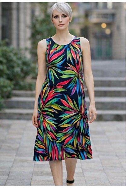Samesa Rochie casual cu bretele din țesătură de viscoză cu imprimeu multicolor