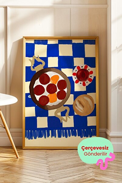 ArtDropsco Türk Kahvaltısı Tablo Modern Mutfak İllüstrasyon Poster Yemek Tema...