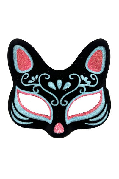 Skygo Blue Red Glitter Suede Covered Cat Mask in Black Color 17x14 cm