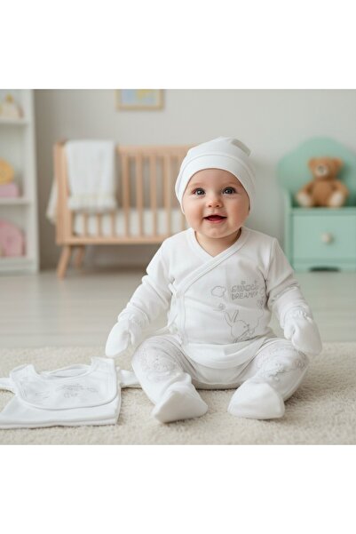 MİLAYS LİFE HOME COLLECTİON Organic 0-3 Months Dreamy Rabbit Embroidered 10-P...