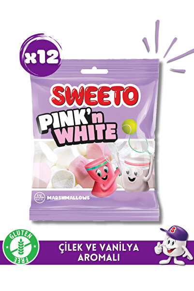 SWEETO Pink & White Klasik Pembe Beyaz Marshmallow Yumuşak Şeker - 12'li Avan...