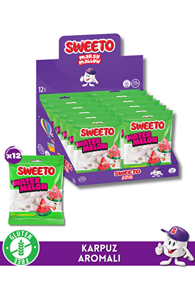 SWEETO Watermelon Karpuz Şekilli ve Aromalı Marshmallow Yumuşak Şeker - 12'li...