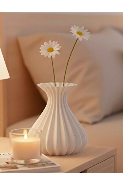Generic Brand Vază cu estetică modernă, imprimată 3D, decorativă, albă boemă -- 15 cm --