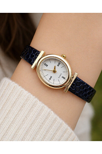 Weluxa Vintage Women's Wristwatch with Crocodile Pattern Leather Navy Blue Co...
