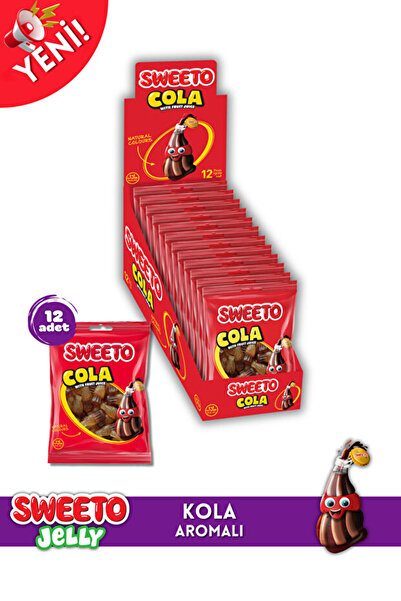 SWEETO Jelly Cola Kola Şişesi Şekilli Kola Aromalı Jelibon Yumuşak Şeker - 12...
