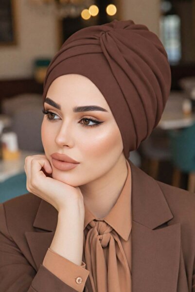 Aişe tesettür Καφέ Καπέλο με Λεπτομέρεια Στριφτού Σχεδίου