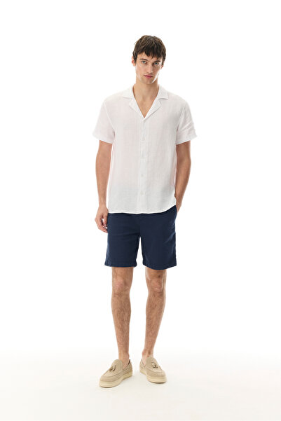 Mudo Men's Navy Blue Seersucker Patterned Shorts with Elastic Waist