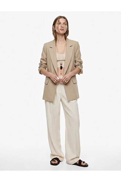 Koton Άνετο λινό μπλέιζερ με επένδυση, μακριά μανίκια και τσέπες