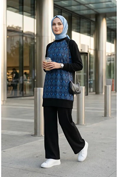 sefamerve Patterned Tunic Trousers Double Set 2260-04 Black Brown