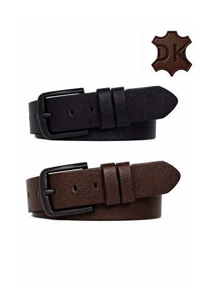 derikem 2 Συσκευασία Μαύρο Καφέ Ανδρικό Γνήσιο Δέρμα Μαύρη Πόρπη Ανδρική Ζώνη...