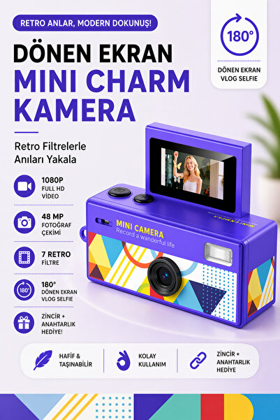 RoseandRoses Mini Charm Kamera Dönen Ekran Flaşlı Selfie Video Vlog Kamerası ...