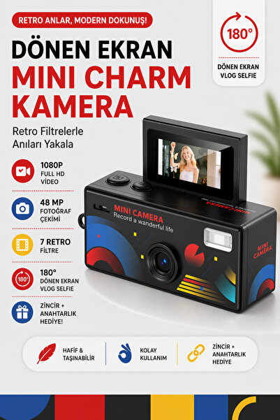 RoseandRoses Mini Charm Kamera Dönen Ekran Flaşlı Selfie Video Vlog Kamerası ...