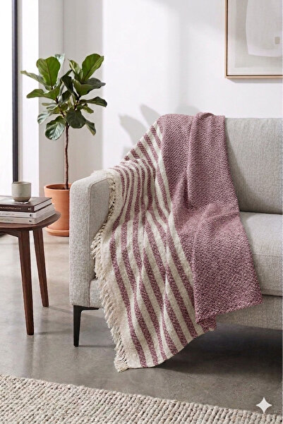 FUNNDY Μονόχρωμο πλεκτό κάλυμμα Milano Pike με κρόσσια - 170x220 εκ.