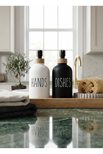 Trouvaille Σετ 2 Δοχείων Σαπουνιού για Πάγκο Κουζίνας - Σετ Δοχείων Υγρού Σαπ...