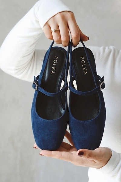 POLKA STORE Γυναικεία παπούτσια Audrey Navy Blue Suede με ανοιχτή πλάτη και τ...