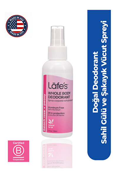Lafe's Doğal Deodorant Vücut Bakımı, Sahil Gülü ve Şakayık Vücut Spreyi 118 ml