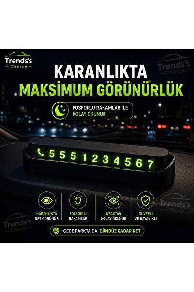 trends's choice Araç Içi Park Telefon Numarası Fosforlu Numaratör Oto Cam Kartı