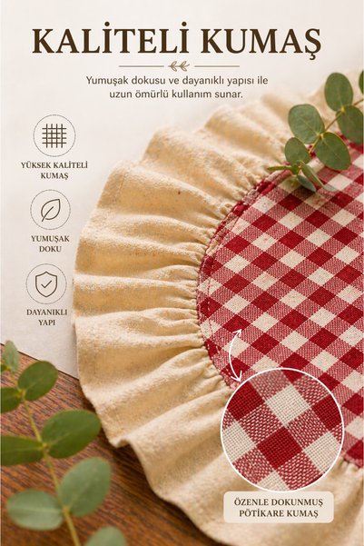argehome Set of 2 Ruffled Gingham Placemats 35 cm Beige American Service Tableware Presentation Placemats Premium Table Decoration