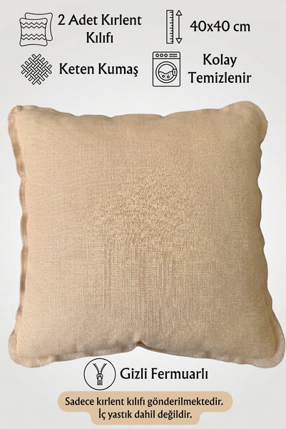 Jungolica Pet Products 2 Pieces Overlock Stitched Linen Cushion Cover 40X40 cm – Decorative Cushion Cover, with Hidden Zipper