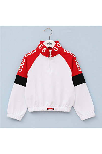 WANEX Kız Çocuk Uzun Kol İnce Sweatshirt - 31890 - Beyaz - Kırmızı_