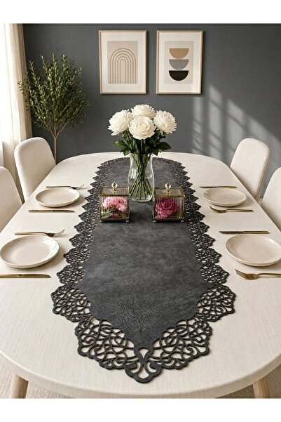 Ergüven Home Dark Grey Suede Fabric Runner 40x140 cm Μήκος τραπεζιού - Μοντέρ...