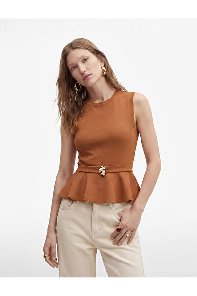 Koton Αμάνικη μπλούζα με λαιμόκοψη ποδηλάτου και αξεσουάρ από ύφασμα κρεπ σκο...