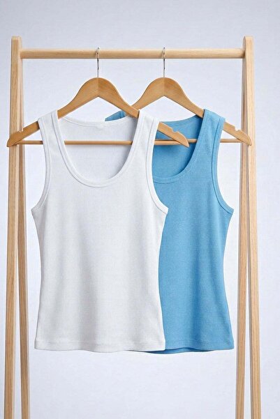 COTENCONCEPT 2 Pieces of Ribbed Fitted Viscose Blended Strappy T-Shirt