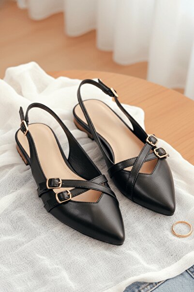DİVOLYA Παπούτσια Pably Black Skin (2 cm με τακούνι) με μυτερή μύτη