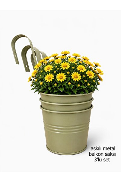 NATURELMETAL GALVANİZ METAL ASKILI BALKON BAHÇE SAKSI ÜÇLÜ SET FİYATIDIR