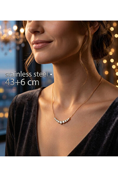 stainless steell gold renk taşlı çelik kolye