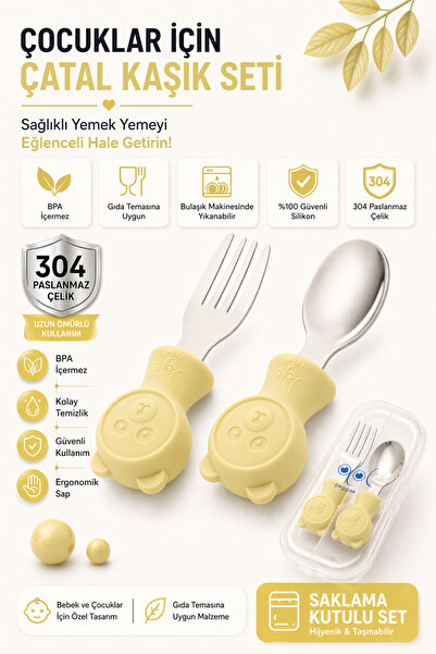 jojobebek Premium Çocuk BPA Free Kaliteli Silikon Saplı Paslanmaz Çelik Uçlu ...