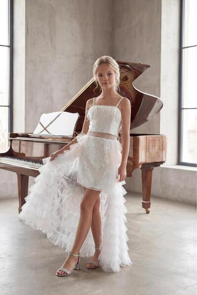 BUTİKHAPPYKİDS Βραδινό φόρεμα για κορίτσια Πολύχρωμο λευκό κοντό με παγιέτες ...