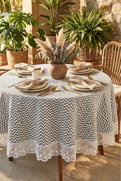 Rona Home Στρογγυλό τραπεζομάντιλο με δαντέλα Λεπτομερές πολυτελές επιτραπέζι...