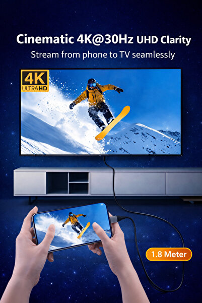 Generic كابل USB-C إلى HDMI بطول 1.8 متر |   كابل من النوع C إلى HDTV بدقة 4K عالية الوضوح |   موصل ذكر-ذكر مسطح