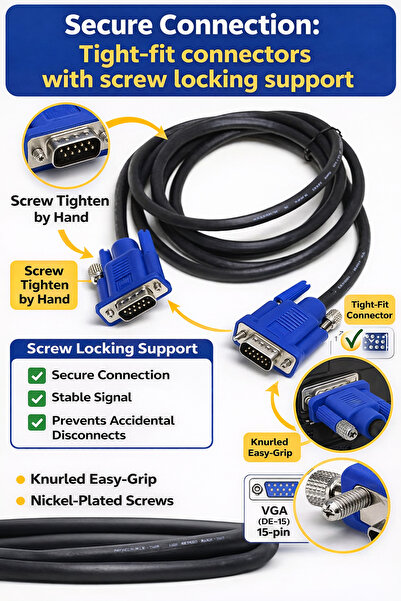 Generic كابل VGA بطول 5 أمتار لون أبيض 15 دبوس ذكر إلى ذكر