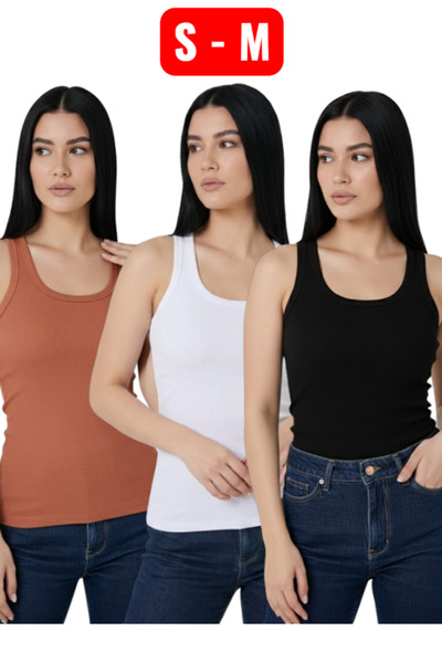 MRR MAJESTİC Καμισόλα 3 Τεμάχια Pk. Γυναικείο μπλουζάκι με ραβδώσεις με χοντρ...