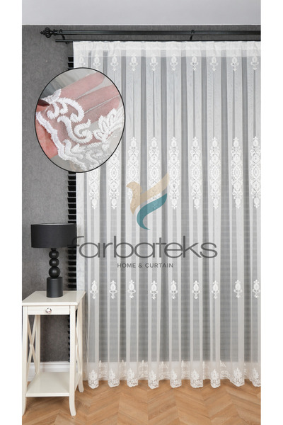 Brillant Κουρτίνα από τούλι σαλονιού Şehrazat White Motif Κεντημένη 3 στρώσεω...