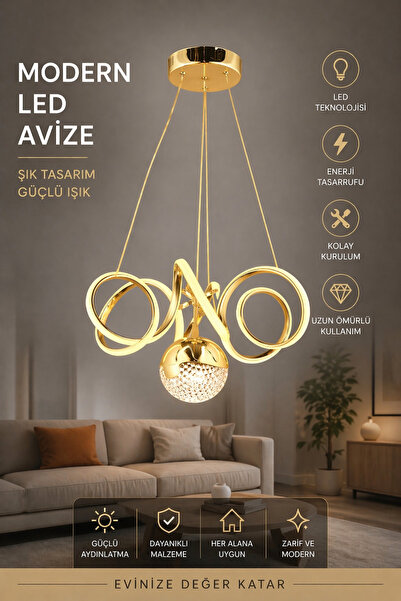 NisaLuce Viento led avize Altın •• Modern Ledli Avize Salon Avizesi Antre Hol...
