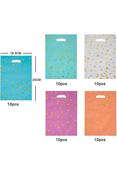 Arabest 50-Piece Happy Birthday Party Favor Bags, 5 Assorted Colors Goodie Bags